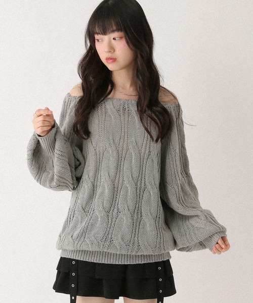 Heather(ヘザー)の「透かし編みケーブルニット 661533(ニット/セーター・レディース・ピンク/アイボリー/グレー・FREE)」の3枚目の写真