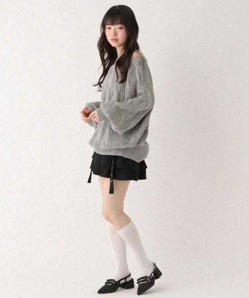 Heather(ヘザー)の「透かし編みケーブルニット 661533(ニット/セーター・レディース・ピンク/アイボリー/グレー・FREE)」の4枚目の写真