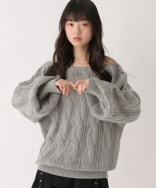 Heather(ヘザー)の「透かし編みケーブルニット 661533(ニット/セーター・レディース・ピンク/アイボリー/グレー・FREE)」の7枚目の写真