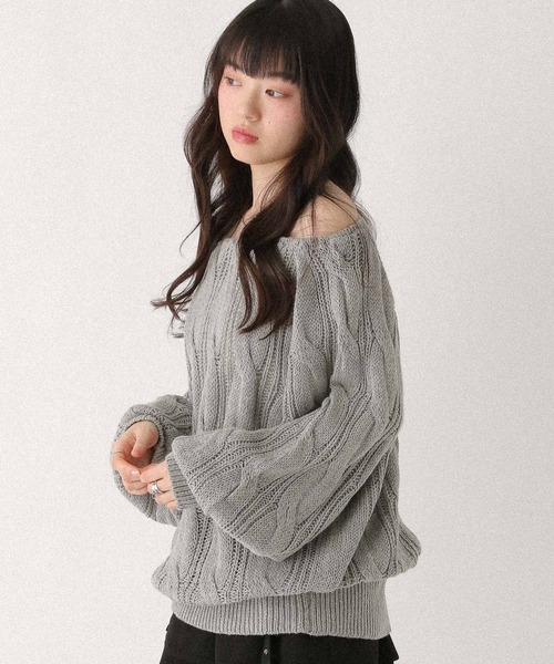 Heather(ヘザー)の「透かし編みケーブルニット 661533(ニット/セーター・レディース・ピンク/アイボリー/グレー・FREE)」の8枚目の写真