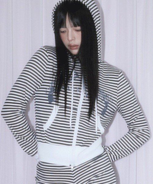 A'GEM/9 × .kom «NIIER NOR» REVOLVER STRIPE HOOD ZIP-UP — худи на молнии в полоску