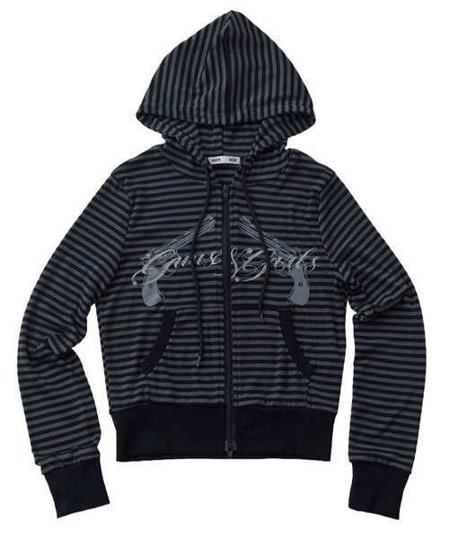 NIIER NOR（ニアノア）の「A'GEM/9 × .kom 『NIIER NOR/ニーアノア』 REVOLVER STRIPE HOOD ZIP-UP/リボルバーボーダージップパーカー（パーカー・レディース・ホワイト/ブラック・FREE）」の12枚目の写真