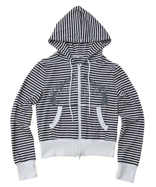 NIIER NOR（ニアノア）の「A'GEM/9 × .kom 『NIIER NOR/ニーアノア』 REVOLVER STRIPE HOOD ZIP-UP/リボルバーボーダージップパーカー（パーカー・レディース・ホワイト/ブラック・FREE）」の13枚目の写真