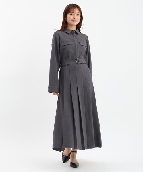 Andemiu(アンデミュウ)の「タックプリーツシャツワンピース656590(ワンピース・レディース・ブルー/チャコールグレー/ベージュ・FREE)」の5枚目の写真