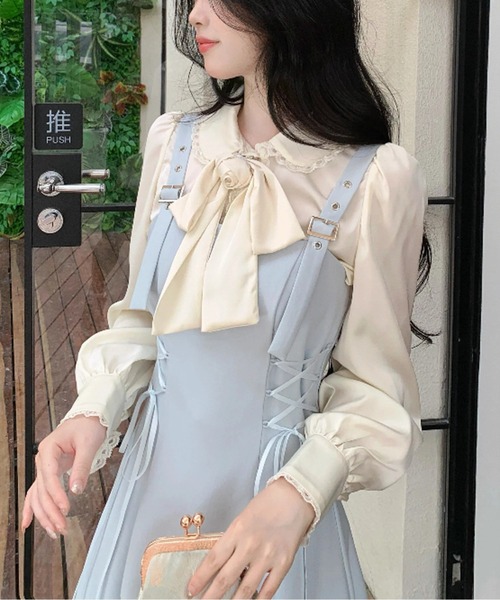 LUCPY(ラクピー)の「レースアップアシンメトリーフレアサスワンピース(ワンピース・レディース・ブルー・LARGE/MEDIUM/SMALL/X-LARGE)」の5枚目の写真