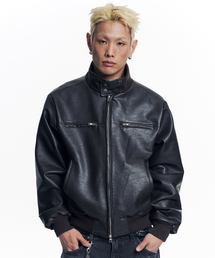 EASY NO EASY（イージーノーイージー）の「ハイネックレザークロップジャケット - ブラウン（ライダースジャケット）」