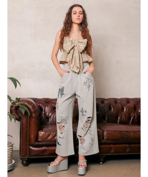 EVRIS(エヴリス)の「グラフィックデザインウラケワイドパンツ(スウェットパンツ・レディース・グレー/ブラック/ホワイト・SMALL/MEDIUM)」の5枚目の写真