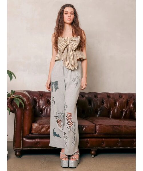 EVRIS(エヴリス)の「グラフィックデザインウラケワイドパンツ(スウェットパンツ・レディース・グレー/ブラック/ホワイト・SMALL/MEDIUM)」の6枚目の写真