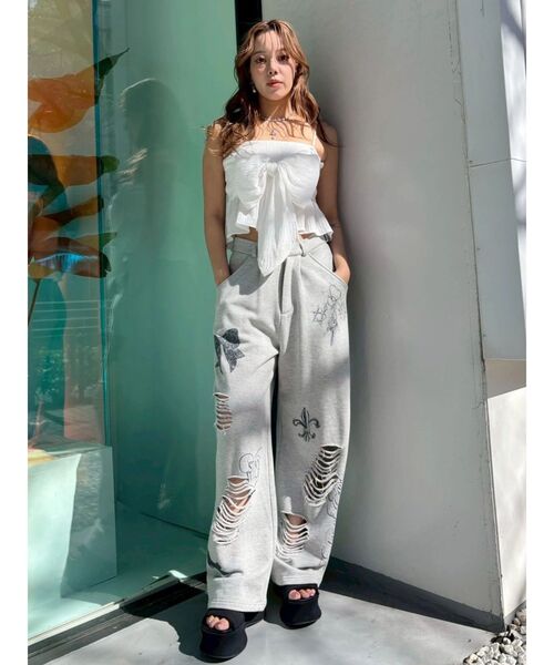 EVRIS(エヴリス)の「グラフィックデザインウラケワイドパンツ(スウェットパンツ・レディース・グレー/ブラック/ホワイト・SMALL/MEDIUM)」の18枚目の写真