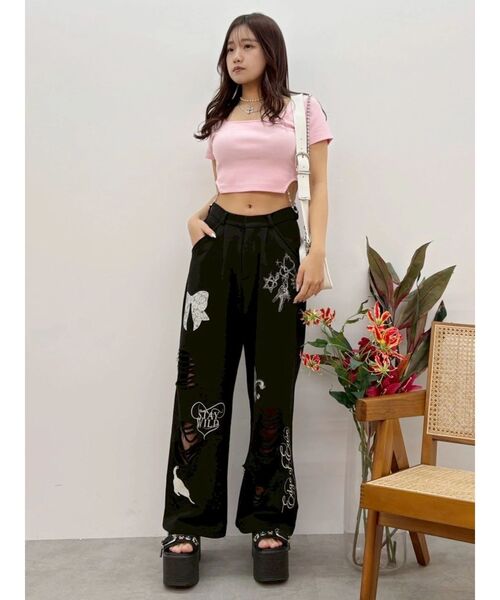 EVRIS(エヴリス)の「グラフィックデザインウラケワイドパンツ(スウェットパンツ・レディース・グレー/ブラック/ホワイト・SMALL/MEDIUM)」の20枚目の写真