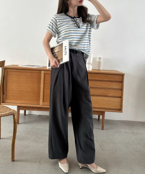 Eclat one(エクラワン)の「【Eclat one】マルチボーダー クルーネック 半袖 トップス(Tシャツ/カットソー・レディース・レッド/ブルー/ブラック・FREE)」の11枚目の写真