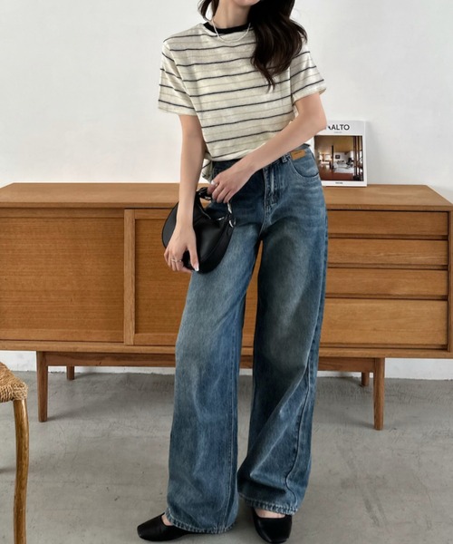 Eclat one(エクラワン)の「【Eclat one】マルチボーダー クルーネック 半袖 トップス(Tシャツ/カットソー・レディース・レッド/ブルー/ブラック・FREE)」の18枚目の写真