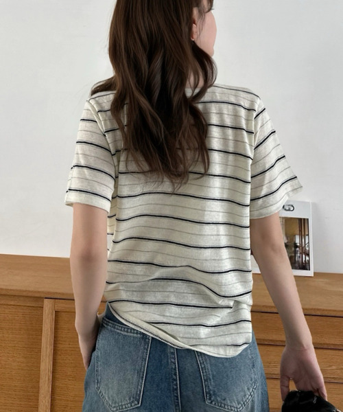 Eclat one(エクラワン)の「【Eclat one】マルチボーダー クルーネック 半袖 トップス(Tシャツ/カットソー・レディース・レッド/ブルー/ブラック・FREE)」の16枚目の写真