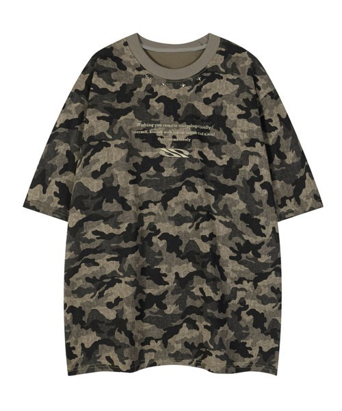 Ressaca(レサーカ)の「オーバーサイズ刺繍ロゴスタッズカモフラージュ柄Tシャツ(Tシャツ/カットソー・メンズ・グレー/カーキ・M/XL/L)」の1枚目の写真