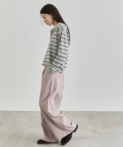 NUJOH(ヌゾ)の「Stripe Polo Sweat Top / ボーダーポロスウェットトップス(Tシャツ/カットソー・レディース・ブラウン/ブルー/グレー・FREE)」の14枚目の写真