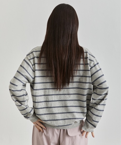 NUJOH(ヌゾ)の「Stripe Polo Sweat Top / ボーダーポロスウェットトップス(Tシャツ/カットソー・レディース・ブラウン/ブルー/グレー・FREE)」の9枚目の写真