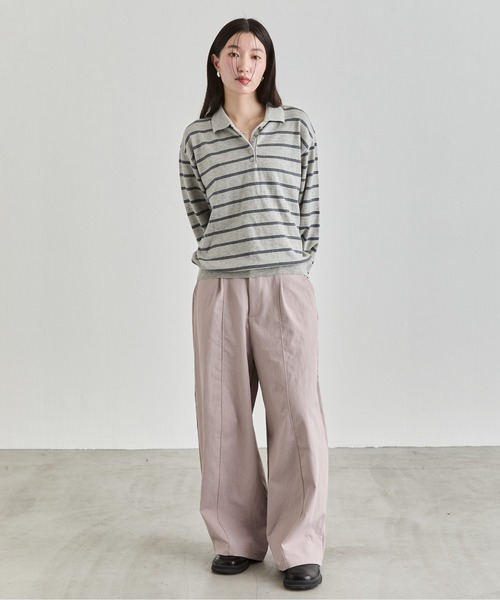 NUJOH(ヌゾ)の「Stripe Polo Sweat Top / ボーダーポロスウェットトップス(Tシャツ/カットソー・レディース・ブラウン/ブルー/グレー・FREE)」の11枚目の写真