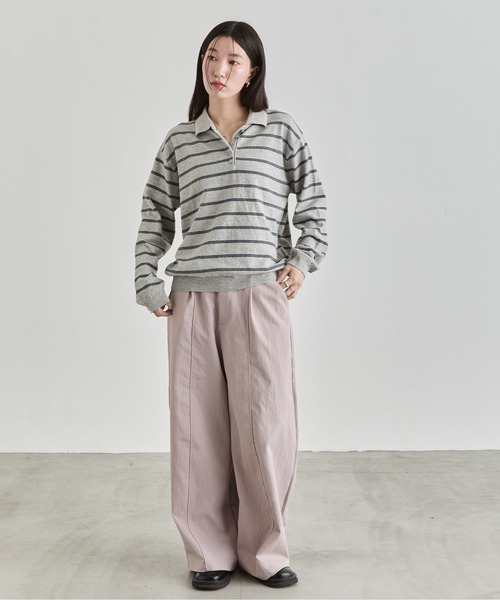 NUJOH(ヌゾ)の「Stripe Polo Sweat Top / ボーダーポロスウェットトップス(Tシャツ/カットソー・レディース・ブラウン/ブルー/グレー・FREE)」の12枚目の写真
