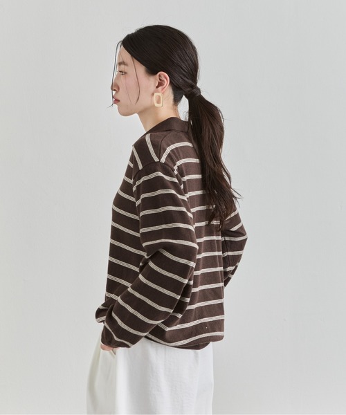 NUJOH(ヌゾ)の「Stripe Polo Sweat Top / ボーダーポロスウェットトップス(Tシャツ/カットソー・レディース・ブラウン/ブルー/グレー・FREE)」の20枚目の写真