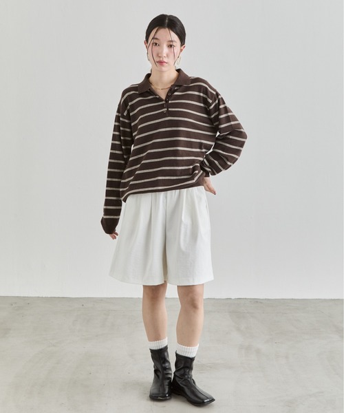 NUJOH(ヌゾ)の「Stripe Polo Sweat Top / ボーダーポロスウェットトップス(Tシャツ/カットソー・レディース・ブラウン/ブルー/グレー・FREE)」の22枚目の写真
