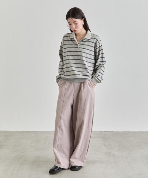 NUJOH(ヌゾ)の「Stripe Polo Sweat Top / ボーダーポロスウェットトップス(Tシャツ/カットソー・レディース・ブラウン/ブルー/グレー・FREE)」の10枚目の写真