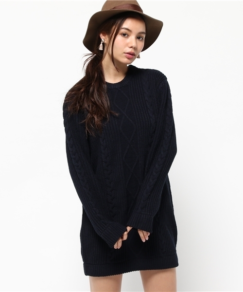 SLY（スライ）の「BLEND CABLE LG OP（ワンピース・レディース・ネイビー/カーキ/オフホワイト/キャメル・2/1）」の4枚目の写真