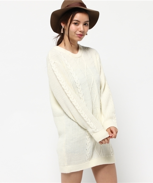 SLY（スライ）の「BLEND CABLE LG OP（ワンピース・レディース・ネイビー/カーキ/オフホワイト/キャメル・2/1）」の2枚目の写真