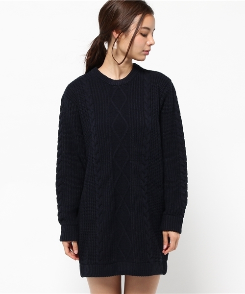 SLY（スライ）の「BLEND CABLE LG OP（ワンピース・レディース・ネイビー/カーキ/オフホワイト/キャメル・2/1）」の7枚目の写真