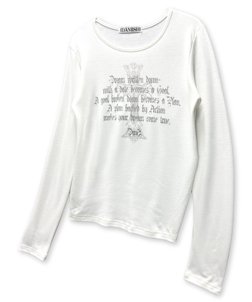 DAMISH(ダミシュ)の「タイポグラフィクロスUネックロングスリーブ_アイボリー(Tシャツ/カットソー・レディース・アイボリー・FREE)」の3枚目の写真