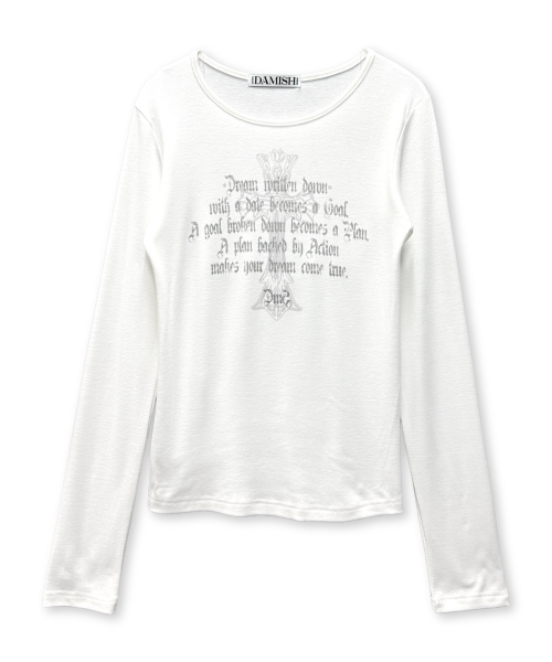DAMISH(ダミシュ)の「タイポグラフィクロスUネックロングスリーブ_アイボリー(Tシャツ/カットソー・レディース・アイボリー・FREE)」の4枚目の写真
