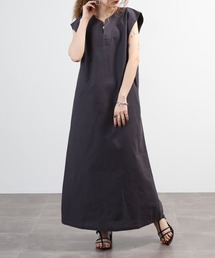 麻混ワンピース ノースリーブ