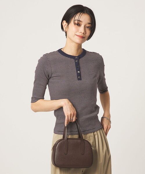 MILLER(ミラー)の「<Robert P. Miller>ヘンリーネック 5分袖 プルオーバー カットソー(Tシャツ/カットソー・レディース・ブラック/レッド/ホワイト/ダークブラウン・FREE)」の2枚目の写真
