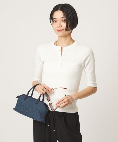 MILLER(ミラー)の「<Robert P. Miller>ヘンリーネック 5分袖 プルオーバー カットソー(Tシャツ/カットソー・レディース・ブラック/レッド/ホワイト/ダークブラウン・FREE)」の1枚目の写真