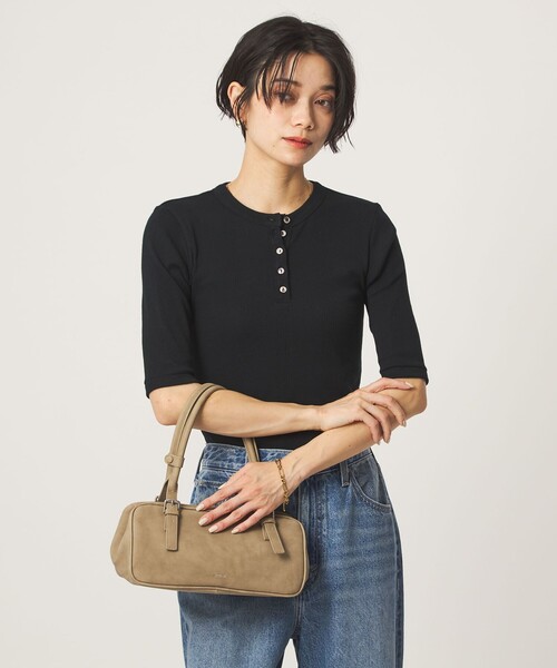 MILLER(ミラー)の「<Robert P. Miller>ヘンリーネック 5分袖 プルオーバー カットソー(Tシャツ/カットソー・レディース・ブラック/レッド/ホワイト/ダークブラウン・FREE)」の3枚目の写真