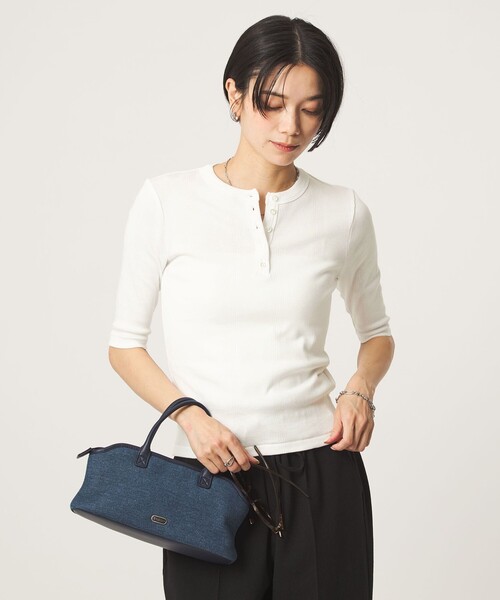 MILLER(ミラー)の「<Robert P. Miller>ヘンリーネック 5分袖 プルオーバー カットソー(Tシャツ/カットソー・レディース・ブラック/レッド/ホワイト/ダークブラウン・FREE)」の8枚目の写真