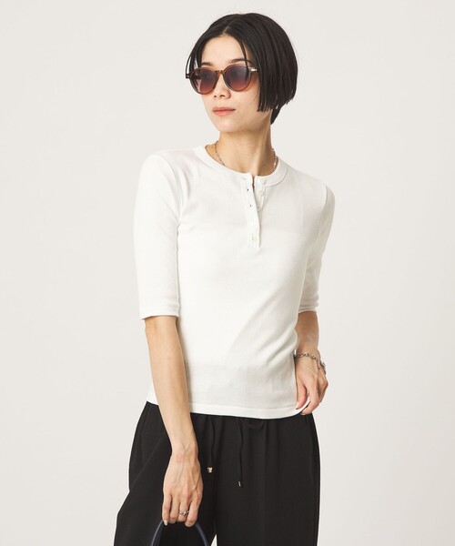 MILLER(ミラー)の「<Robert P. Miller>ヘンリーネック 5分袖 プルオーバー カットソー(Tシャツ/カットソー・レディース・ブラック/レッド/ホワイト/ダークブラウン・FREE)」の7枚目の写真