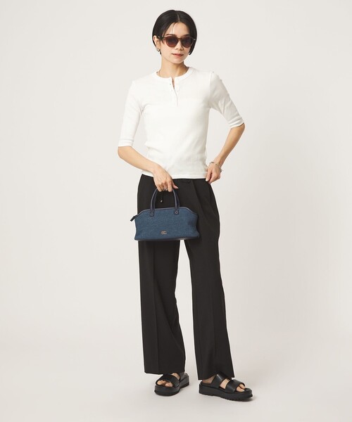 MILLER(ミラー)の「<Robert P. Miller>ヘンリーネック 5分袖 プルオーバー カットソー(Tシャツ/カットソー・レディース・ブラック/レッド/ホワイト/ダークブラウン・FREE)」の5枚目の写真