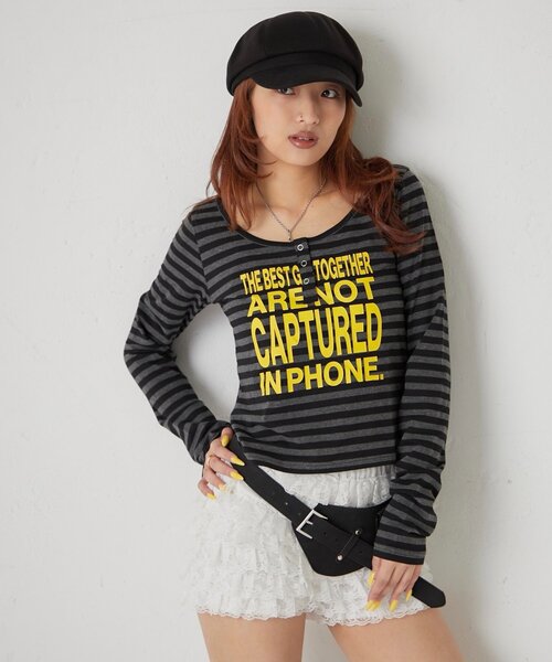 WHO'S WHO gallery(フーズフーギャラリー)の「メッセージドットリングヘンリートップス(Tシャツ/カットソー・レディース・サックスブルー/オフホワイト/チャコールグレー/ネイビー/ピンク・FREE)」の6枚目の写真