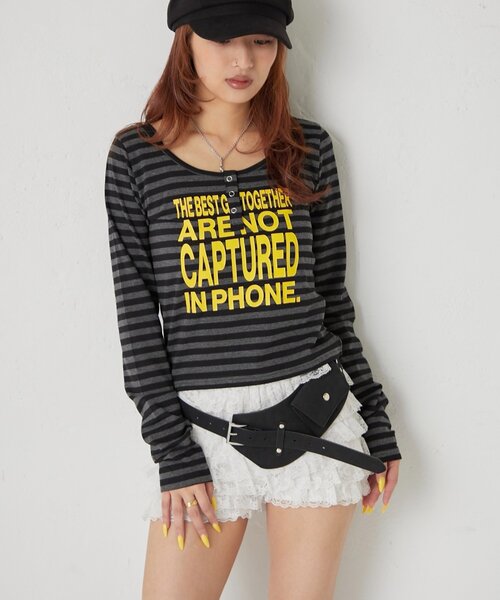 WHO'S WHO gallery(フーズフーギャラリー)の「メッセージドットリングヘンリートップス(Tシャツ/カットソー・レディース・サックスブルー/オフホワイト/チャコールグレー/ネイビー/ピンク・FREE)」の8枚目の写真