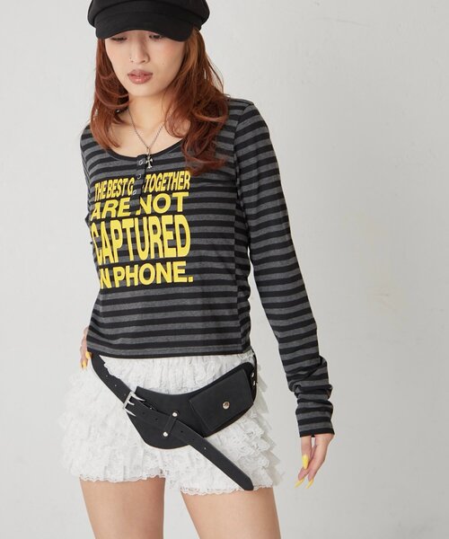 WHO'S WHO gallery(フーズフーギャラリー)の「メッセージドットリングヘンリートップス(Tシャツ/カットソー・レディース・サックスブルー/オフホワイト/チャコールグレー/ネイビー/ピンク・FREE)」の9枚目の写真