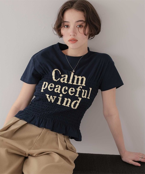 titivate(ティティベイト)の「シャーリングロゴプリントTシャツ(Tシャツ/カットソー・レディース・ネイビー/ライトイエロー/オフホワイト・FREE)」の2枚目の写真