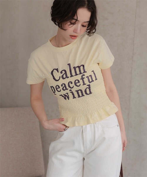titivate(ティティベイト)の「シャーリングロゴプリントTシャツ(Tシャツ/カットソー・レディース・ネイビー/ライトイエロー/オフホワイト・FREE)」の3枚目の写真