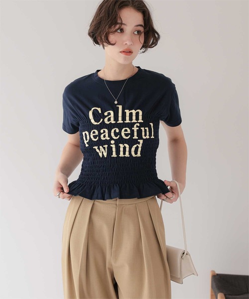 titivate(ティティベイト)の「シャーリングロゴプリントTシャツ(Tシャツ/カットソー・レディース・ネイビー/ライトイエロー/オフホワイト・FREE)」の16枚目の写真