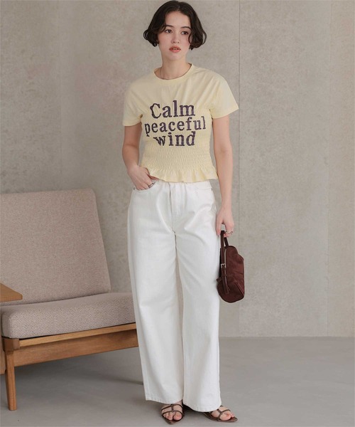 titivate(ティティベイト)の「シャーリングロゴプリントTシャツ(Tシャツ/カットソー・レディース・ネイビー/ライトイエロー/オフホワイト・FREE)」の20枚目の写真