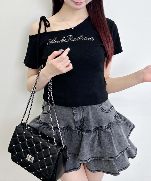 INGNI(イング)の「ワンショル肩リボンロゴリブトップス(Tシャツ/カットソー・レディース・ライトピンク/ブラック/オフホワイト・M)」の11枚目の写真