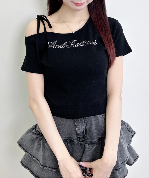 INGNI(イング)の「ワンショル肩リボンロゴリブトップス(Tシャツ/カットソー・レディース・ライトピンク/ブラック/オフホワイト・M)」の12枚目の写真