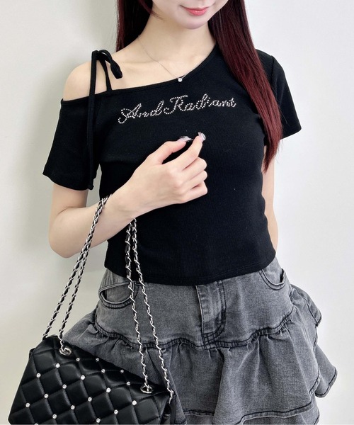 INGNI(イング)の「ワンショル肩リボンロゴリブトップス(Tシャツ/カットソー・レディース・ライトピンク/ブラック/オフホワイト・M)」の13枚目の写真
