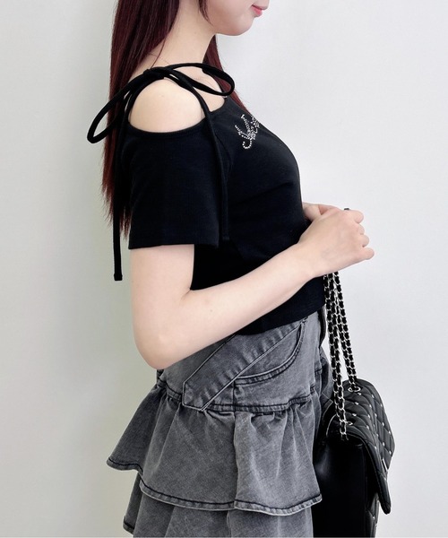 INGNI(イング)の「ワンショル肩リボンロゴリブトップス(Tシャツ/カットソー・レディース・ライトピンク/ブラック/オフホワイト・M)」の14枚目の写真