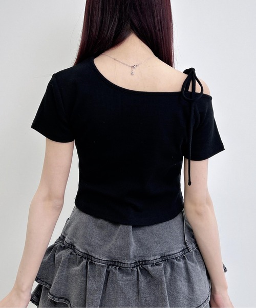 INGNI(イング)の「ワンショル肩リボンロゴリブトップス(Tシャツ/カットソー・レディース・ライトピンク/ブラック/オフホワイト・M)」の15枚目の写真