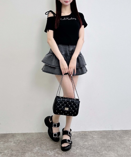 INGNI(イング)の「ワンショル肩リボンロゴリブトップス(Tシャツ/カットソー・レディース・ライトピンク/ブラック/オフホワイト・M)」の16枚目の写真